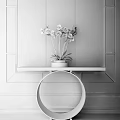 Modern Console Table With Potted White Orchid And Golden Frame Decor