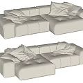 Beige Fabric Sectional Sofa With Plush Cushions And Modern L Shaped Design