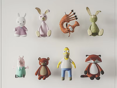 Stuffed Plush Toys With Various Cute Animal And Cartoon Characters For Kids 3d model