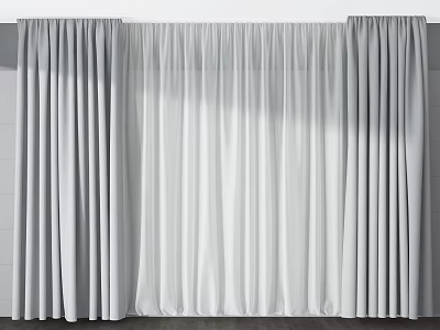 Gray and White Window Curtains with Sheer Layer and Elegant Drape 3d model