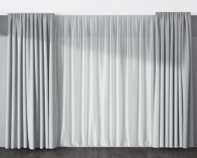 Gray and White Window Curtains with Sheer Layer and Elegant Drape 3d model