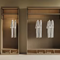 Modern Wooden Wardrobe With Hanging Rod White Robes And Shoe Compartments