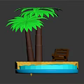 Tropical Island Scene With Palm Trees Wooden Chair Sandy Beach And Clear Water