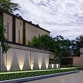 Modern Sales Office Architecture Featuring Elegant Entrance Landscaped Gardens And Surrounding High Rises