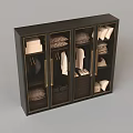 Dark Modern Wardrobe With Glass Doors Hanging Folded Clothes And Drawers