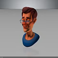 Cartoon Male Character 3D Model With Brown Hair Glasses Blue Shirt And Smiling Expression