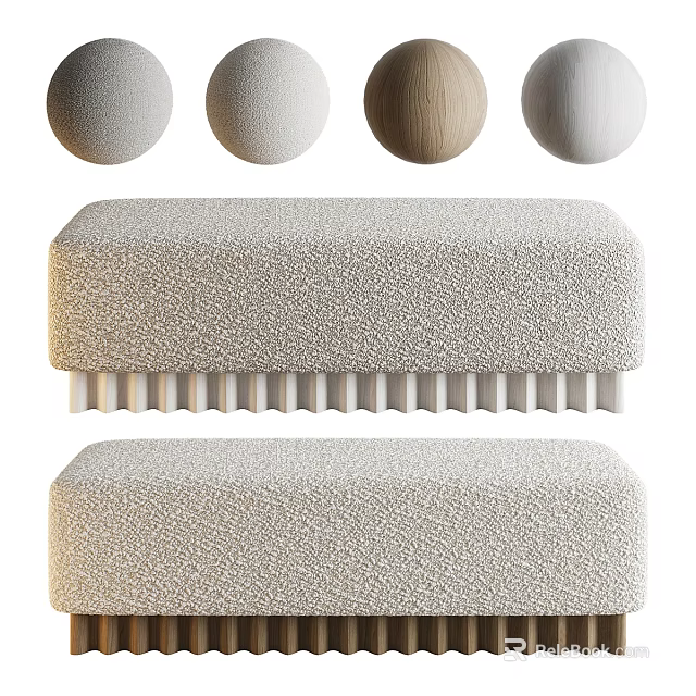 Upholstered Textured Fabric Sofa Bench With Four Color Choices And White Legs 3d model 