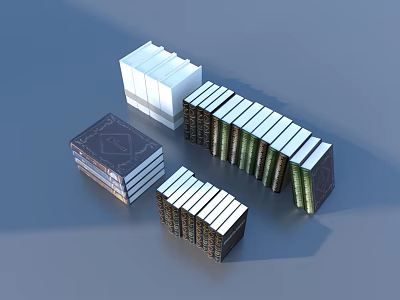Organized Stacked White And Green Books For Home Living Supplies 3d model