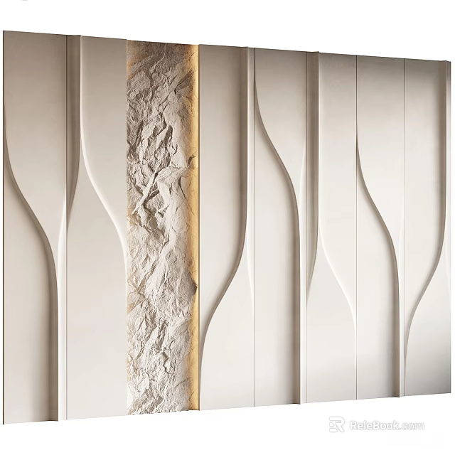 Elegant Bedroom Accent Wall Design With Wavy Lines And Textured Plaster Surface 3d model