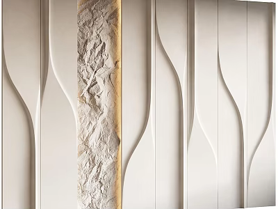 Elegant Bedroom Accent Wall Design With Wavy Lines And Textured Plaster Surface 3d model