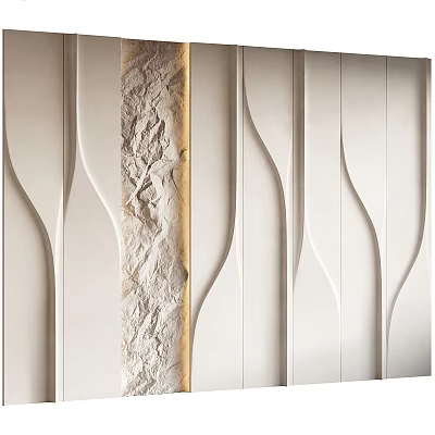 Elegant Bedroom Accent Wall Design With Wavy Lines And Textured Plaster Surface 3d model