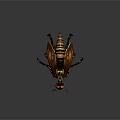 Realistic Wasp Model With Yellow And Black Stripes And Brown Wings On Dark Background
