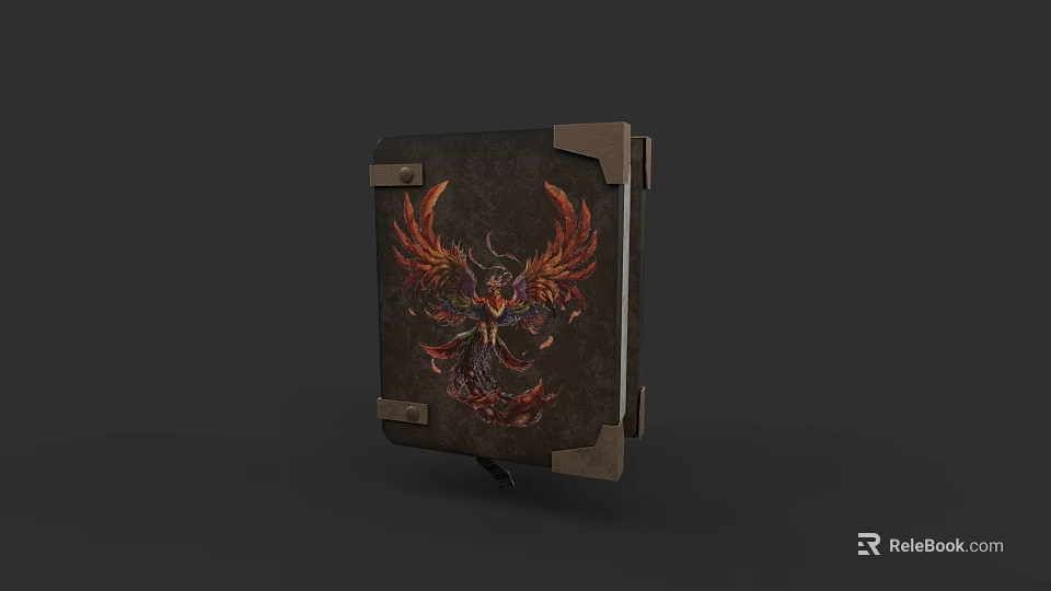 Vintage Book with Phoenix Design on Dark Cover and Metal Borders 3d model 