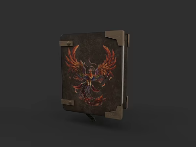 Vintage Book with Phoenix Design on Dark Cover and Metal Borders 3d model