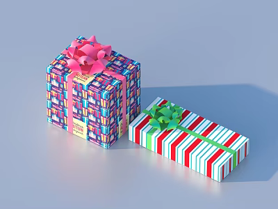Colorful Decorative Gift Boxes With Different Patterns And Ribbon Bows In Various Sizes 3d model