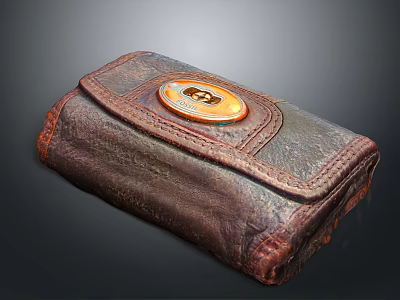 Classic Brown Leather Wallet With Vintage Emblem Decoration For Daily Life Accessory 3d model