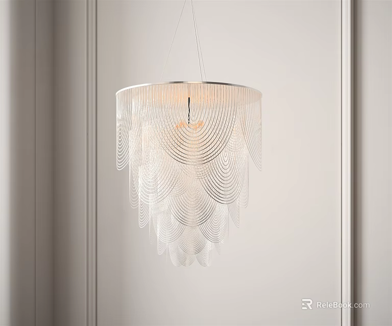 Elegant Modern Chandelier With Layered White Fringe Design For Interior Decoration 3d model 