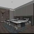 Modern Minimalist Hotel Guest Room with Comfortable Bed TV Desk and Decorative Rug