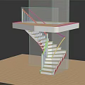 Modern Spiral Staircase With Wooden Steps White Railings And Upper Platform