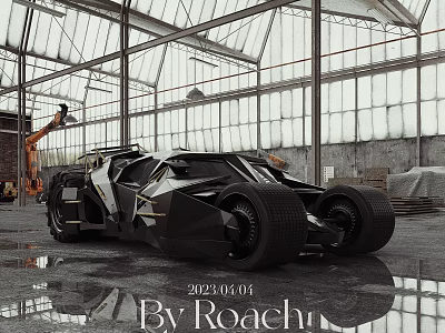 Black Futuristic Car With Sleek Design In Large Glass Industrial Workshop Space 3d model