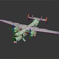 Detailed Light Colored Airplane Model With Twin Propellers And Yellow Black Components