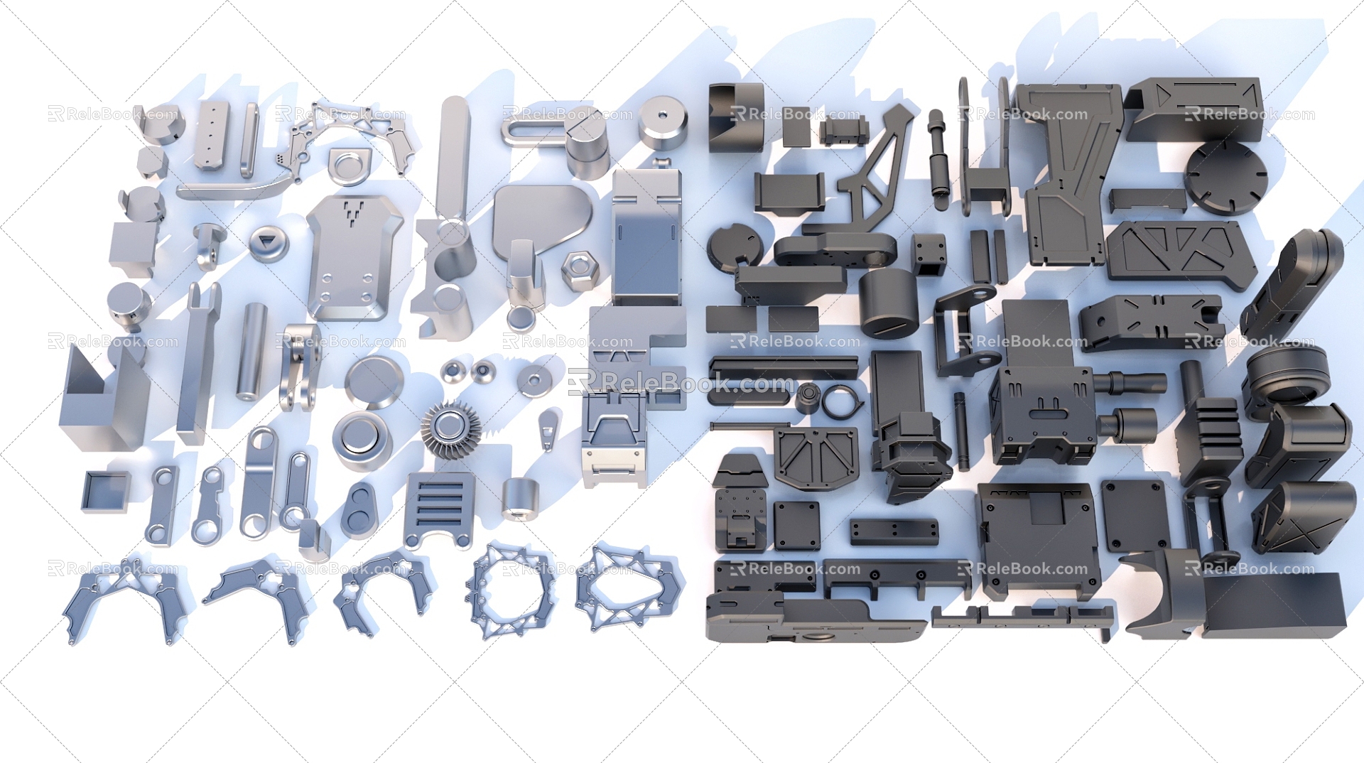 Hard surface mechanical parts combination of mechanical parts 3d model