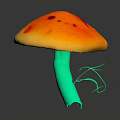 Vibrant Plant Mushroom Featuring Orange Cap Red Spots Green Stem and Small Green Tendrils
