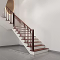 Modern Minimalist Staircase With Wooden Handrail And White Steps Indoor Home Interior Design
