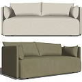 Two Seater Sofa in Light Beige and Olive Green Fabric with Modern Minimalist Design