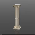 Classical White Column with Ornate Capital Fluted Shaft and Base on Dark Background