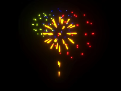 Colorful Fireworks Bursting In Night Sky With Vibrant Yellow Red Green Lights 3d model