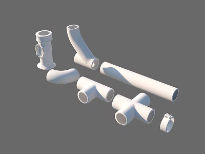 Different Types of Plumbing Pipe Fittings Including Elbows Tees and Straight Pipes 3d model