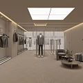 Modern Clothing Store Interior With Mannequin Displayed Clothes Sofa And Racks