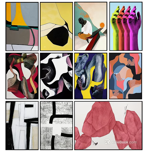 Abstract Paintings With Diverse Color Palettes Geometric And Organic Shapes 3d model 