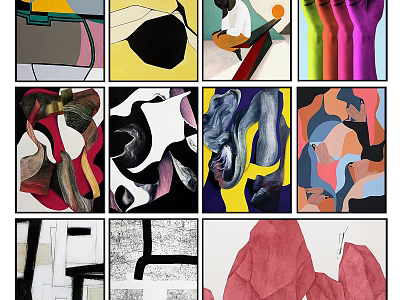 Abstract Paintings With Diverse Color Palettes Geometric And Organic Shapes 3d model