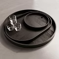 Artistic Wooden Sculpture Carving Circular Stacked Trays With Glass Cups