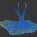 Bare Tree With Thick Trunk Surrounded By Green Grass And Exposed Soil