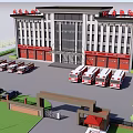 Modern Office Building Exterior Design With Parking Lot And Landscaped Gardens
