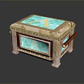 Ornate Decorative Box With Turquoise Top Greek Key Pattern And Gold Trim