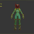 Detailed Green Spacesuit Character With Yellow Stripes Helmet Antenna Standing On Grey Background