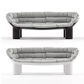 Modern Two Seater Sofa Design With Gray Upholstery And Contrasting Color Legs