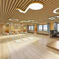 Spacious Indoor Fitness Activity Space With Exercise Mats Wooden Flooring Natural Light And Colorful Murals