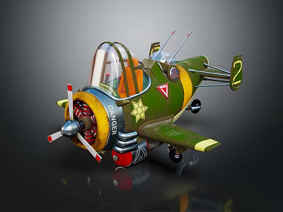 Green Vintage Fighter Jet With Propeller Cockpit Star Emblem And Number 2 3d model