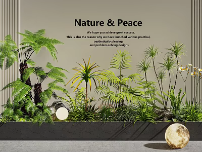 Indoor Landscape With Lush Green Plants Ferns Palms And Nature Peace Wall Text Moon Decoration 3d model