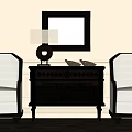 Elegant Entryway Console Table With Table Lamp And Wall Mirror Between Two Chairs 3d model