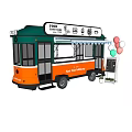 Green And Orange Food Delivery Truck With Balloons Menu Board And Open Counter