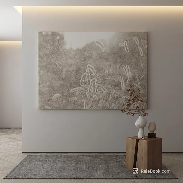 Abstract Painting With Reed Motifs In Neutral Tones For Modern Interior Decor 3d model 