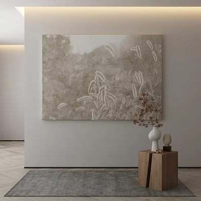 Abstract Painting With Reed Motifs In Neutral Tones For Modern Interior Decor 3d model