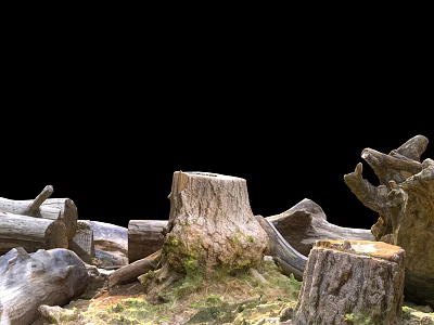 Natural Stone and Wood Elements with Tree Stumps Logs in Forest Floor 3d model
