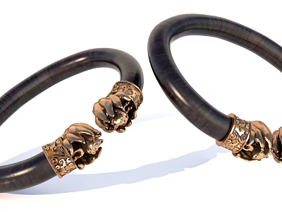 Unique Black Bracelets With Intricate Golden Carved Decorations And Sleek Design 3d model
